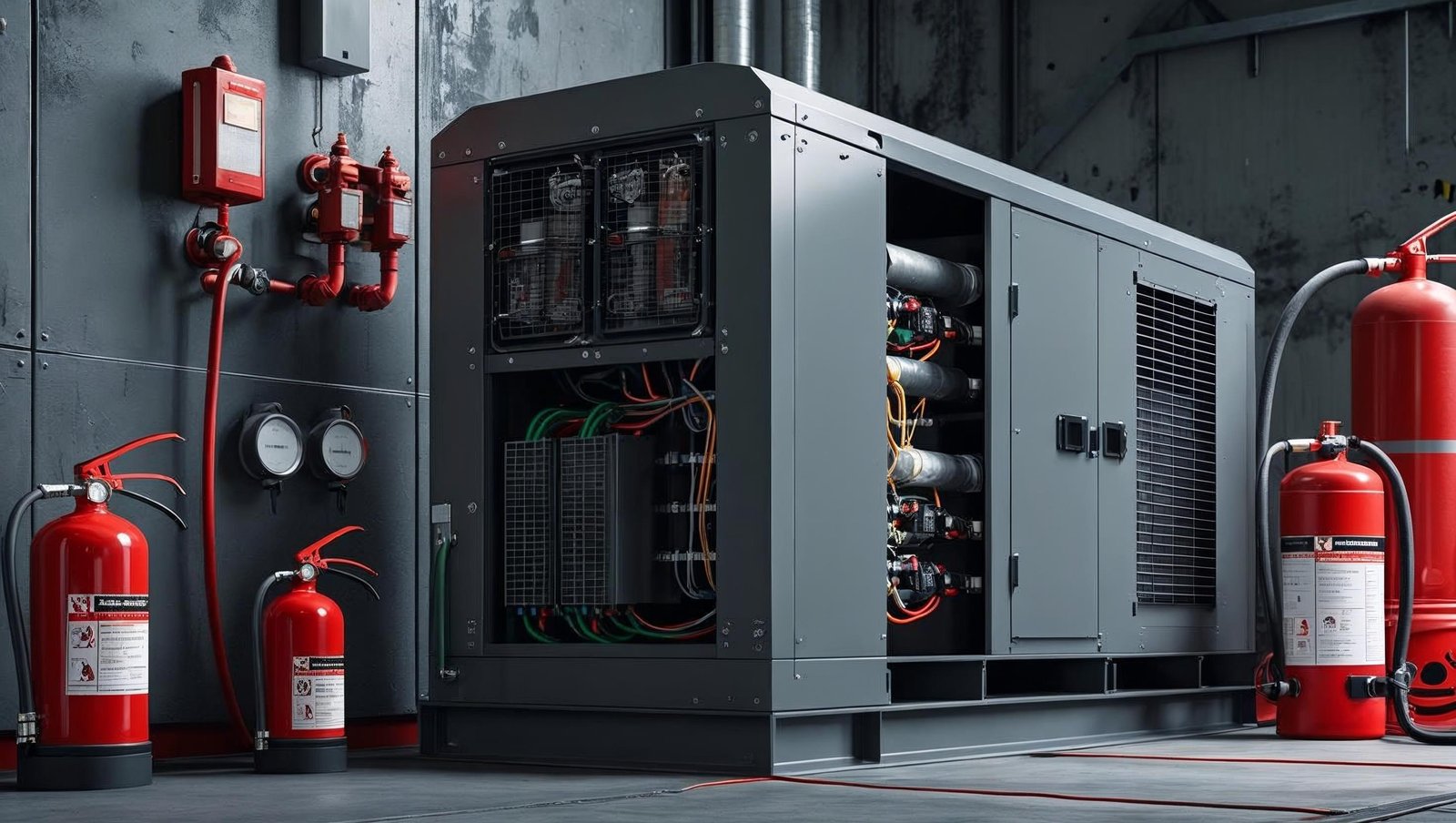 Industrial power generator and fire safety equipment